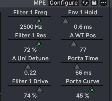 Serum parameter panel showing Filter 1 Freq, Filter 1 Res, Filter 1 Drive, Porta Time and Porta Curve.